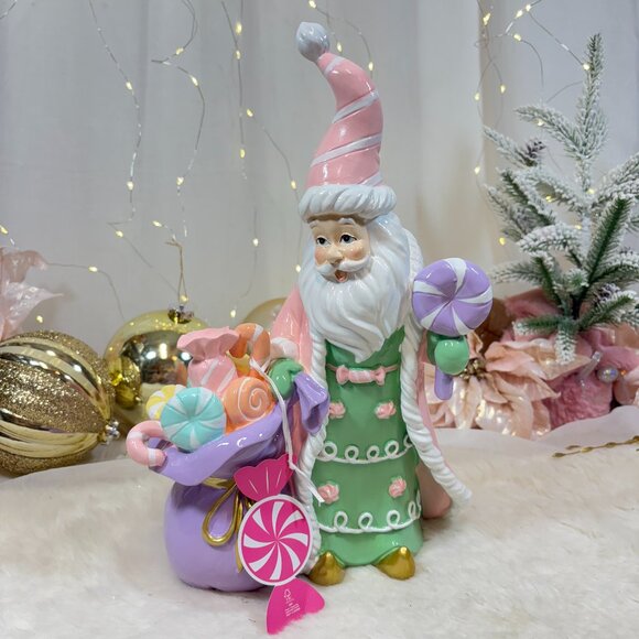 Christmas Pastel Pink Santa Claus Figure Macaron Candy Bag Peppermint Square - Picture 2 of 10